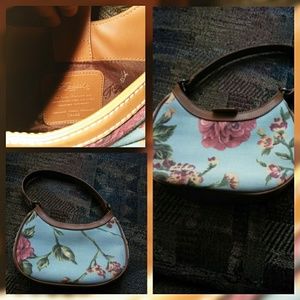 Fossil floral with leather trim hobo